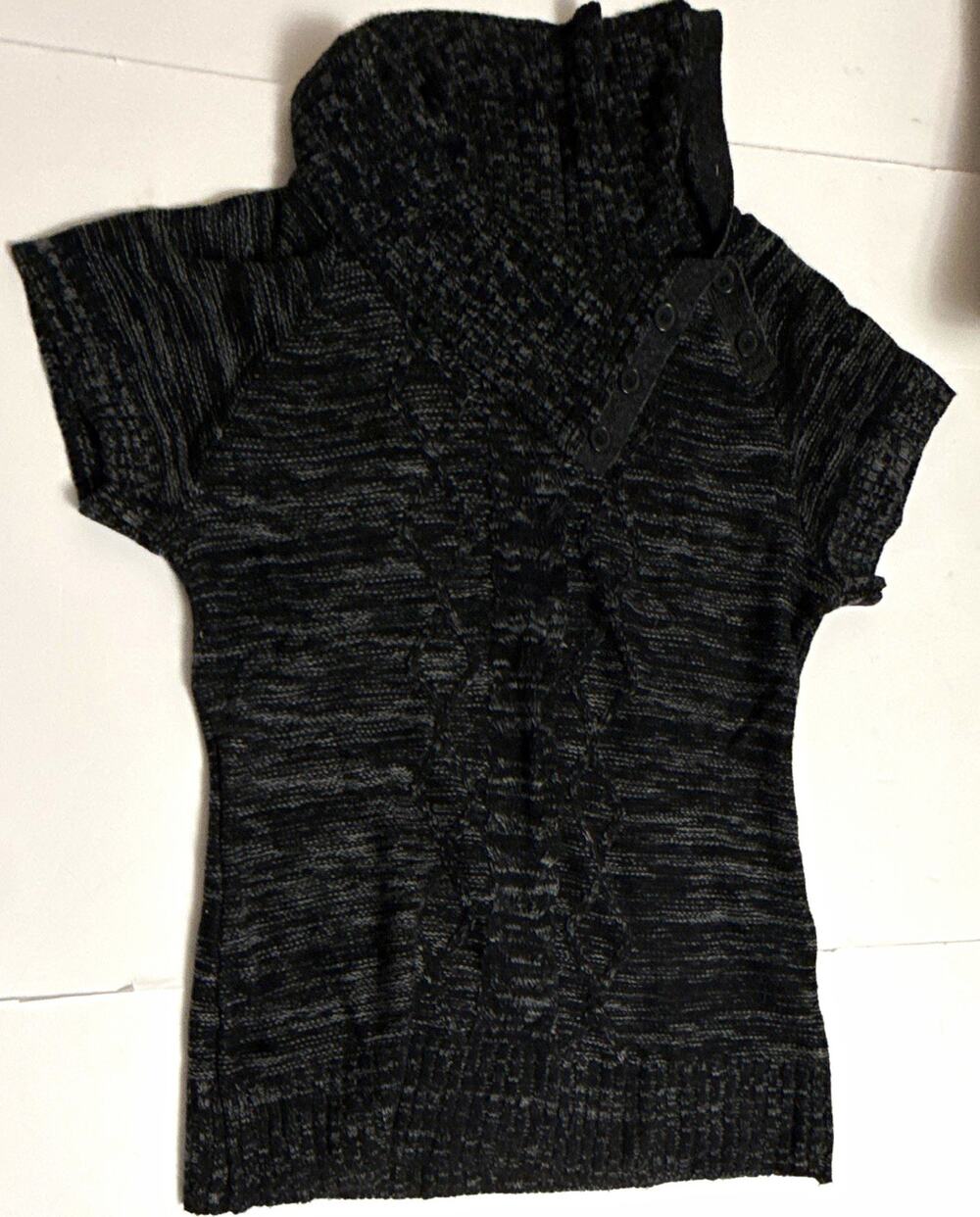 No Boundaries Black/Gray Heathered Knit Turtleneck Short Sleeve Stretch XL